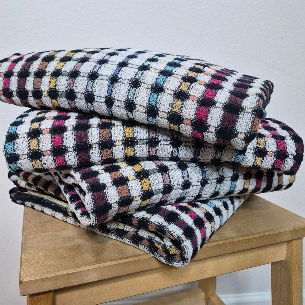 Missoni Home Bath Towel Set 4 Multicolor Jacquard Micro Plaid Grid Italy 55x35